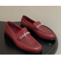 Trendy Design Chanel Calfskin Leather Loafers with Letters Strap Red 2025 CH103102 1031100