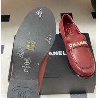 Trendy Design Chanel Calfskin Leather Loafers with Letters Strap Red 2025 CH103102 1031100