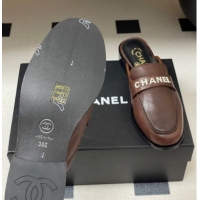 Perfect Chanel Calfskin Leather Flat Mules with Letters Strap Dark Brown 2025 CH103102 1031102