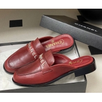 Good Quality Chanel Calfskin Leather Flat Mules with Letters Strap Red 2025 CH103102 1031104