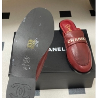 Good Quality Chanel Calfskin Leather Flat Mules with Letters Strap Red 2025 CH103102 1031104