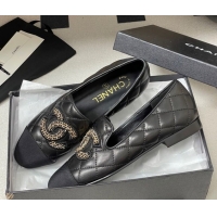 Sumptuous Chanel Lambskin Leather Flat Loafers with Chain CC Black 2025 CH103103 1031105