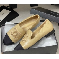 Best Product Chanel Lambskin Leather Flat Loafers with Chain CC Beige 2025 CH103103 1031107