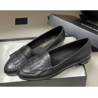 Hot Style Chanel Calfskin Leather Flat Loafers with Tassel Black 2025 CH103104 1031108