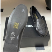 Hot Style Chanel Calfskin Leather Flat Loafers with Tassel Black 2025 CH103104 1031108