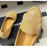 Top Grade Chanel Calfskin Leather Flat Loafers with Tassel Beige 2025 CH103104 1031110