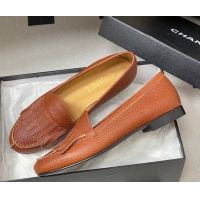 Unique Style Chanel Calfskin Leather Flat Loafers with Tassel Brown 2025 CH103104 1031111