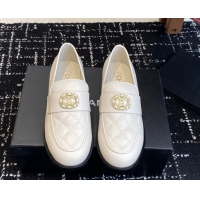Best Price Chanel Calfskin Leather Flat Loafers with CC Circle White 2025 CH103105 1031112