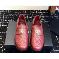 Good Looking Chanel Calfskin Leather Flat Loafers with CC Circle Red 2025 CH103105 1031113