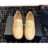 Best Grade Chanel Calfskin Leather Flat Loafers with CC Circle Beige 2025 CH103105 1031114