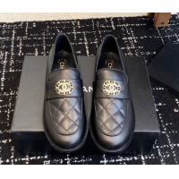 Buy Discount Chanel Calfskin Leather Flat Loafers with CC Circle Black 2025 CH103105 1031115
