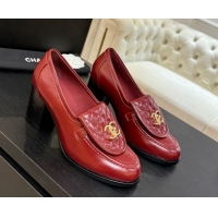 Charming Chanel Shiny Lambskin Pumps with CC Foldover Red 2025 G46692 1031116