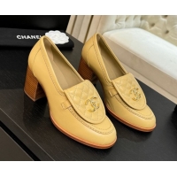 Durable Chanel Lambskin Leather Pumps with CC Foldover Beige Yellow 2025 G46692 1031117