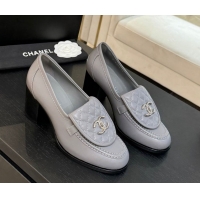 Top Grade Chanel Lambskin Leather Pumps with CC Foldover Light Grey 2025 G46692 1031118
