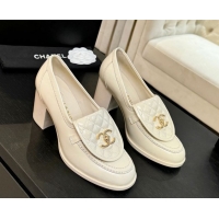 Good Quality Chanel Lambskin Leather Pumps with CC Foldover Ivory White 2025 G46692 1031119