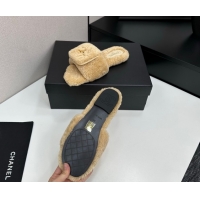 Pretty Style Chanel Shearling Wool Flat Slides Sandal with Foldover Beige 2025 CH103106 1031126