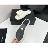 Durable Chanel Shearling Wool Flat Slides Sandal with Foldover White 2025 CH103106 1031127