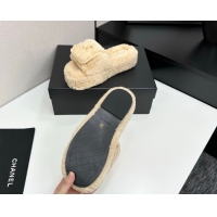 Best Product Chanel Shearling Wool Platform Slides Sandal with Foldover Beige 2025 CH103106 1031130