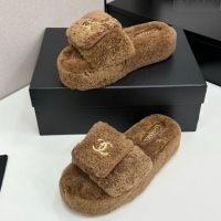 Classic Hot Chanel Shearling Wool Platform Slides Sandal with Foldover Brown 2025 CH103106 1031131