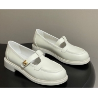 Luxury Cheap Chanel Calfskin Leather T Loafers White 2025 G46799 1031134