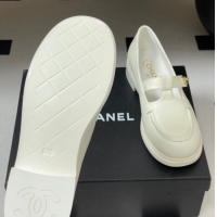 Luxury Cheap Chanel Calfskin Leather T Loafers White 2025 G46799 1031134