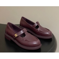 Luxury Chanel Calfskin Leather T Loafers Burgundy 2025 G46799 1031135