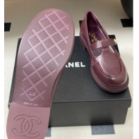Luxury Chanel Calfskin Leather T Loafers Burgundy 2025 G46799 1031135