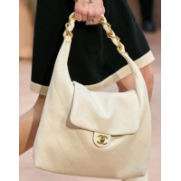 Spot Classic Chanel Maxi Hobo Bag Original Shiny Calfskin Leather AS5838 White/Gold