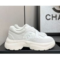 Classic Hot Chanel Calfskin Leather, Suede and Fabric Platform Sneakers White03 2025 CH110102 1101003