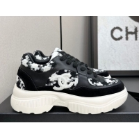 Unique Style Chanel Calfskin Leather, Suede and Tweed Platform Sneakers Black08 2025 CH110102 1101008