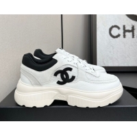 Pretty Style Chanel Calfskin Leather, Suede and Mesh Platform Sneakers White12 2025 CH110102 1101012