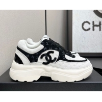 Good Looking Chanel CC Allover Suede Platform Sneakers White/Black 13 2025 CH110102 1101013