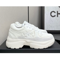 Top Grade Chanel Suede and Quilted Fabric Platform Sneakers White 16 2025 CH110102 1101016