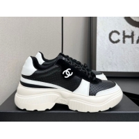Top Design Chanel Perforated Calfskin Leather Platform Sneakers White/Black CH110102 51101017
