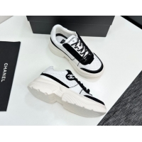 Sumptuous Chanel Perforated Calfskin Leather Platform Sneakers White/Black 18 2025 CH110102 1101018