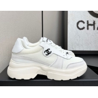 Good Product Chanel Calfskin Leather, Suede and Mesh Platform Sneakers White 21 2025 CH110102 1101021