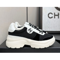 Luxury Chanel Calfskin Leather, Suede and Mesh Platform Sneakers Black 22 2025 CH110102 1101022