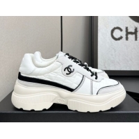 Low Cost Chanel Calfskin Leather, Suede and Quilted Fabric Platform Sneakers White 23 2025 CH110102 1101023