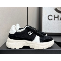 Cheap Price Chanel Calfskin Leather, Suede and Quilted Fabric Platform Sneakers Black 24 2025 CH110102 1101024