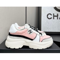 Big Discount Chanel Calfskin Leather, Suede and Quilted Fabric Platform Sneakers Pink 2025 CH110102 1101025