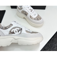 Hot Style Chanel Calfskin and Snakeskin Printed Leather Platform Sneakers Grey 2025 CH110103 1101026