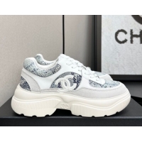 Buy Discount Chanel Calfskin and Snakeskin Printed Leather Platform Sneakers Blue 2025 CH110103 1101027