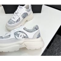 Buy Discount Chanel Calfskin and Snakeskin Printed Leather Platform Sneakers Blue 2025 CH110103 1101027