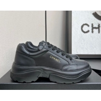 Charming Chanel Calfskin Leather Platform Sneakers with Signature Black 2025 CH110103 1101029