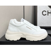 Stylish Chanel Calfskin Leather Platform Sneakers with Signature White 2025 CH110103 1101030