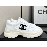 Shop Cheap Chanel Calfskin and Quilted Leather Platform Sneakers White 2025 CH110103 1101032