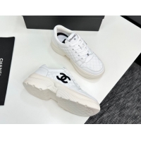 Shop Cheap Chanel Calfskin and Quilted Leather Platform Sneakers White 2025 CH110103 1101032