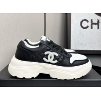 Classic Hot Chanel Calfskin and Quilted Leather Platform Sneakers Black 2025 CH110103 1101033