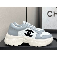 Good Product Chanel Calfskin and Quilted Leather Platform Sneakers Grey 2025 CH110103 1101034