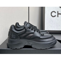 Popular Style Chanel Calfskin Leather and Suede Platform Sneakers Black 2025 CH110103 1101035